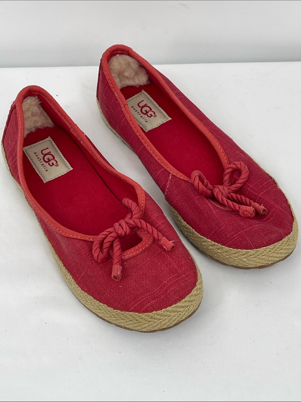UGG Red Canvas Rope-Tie Espadrille Flats WOMENS SIZE 6